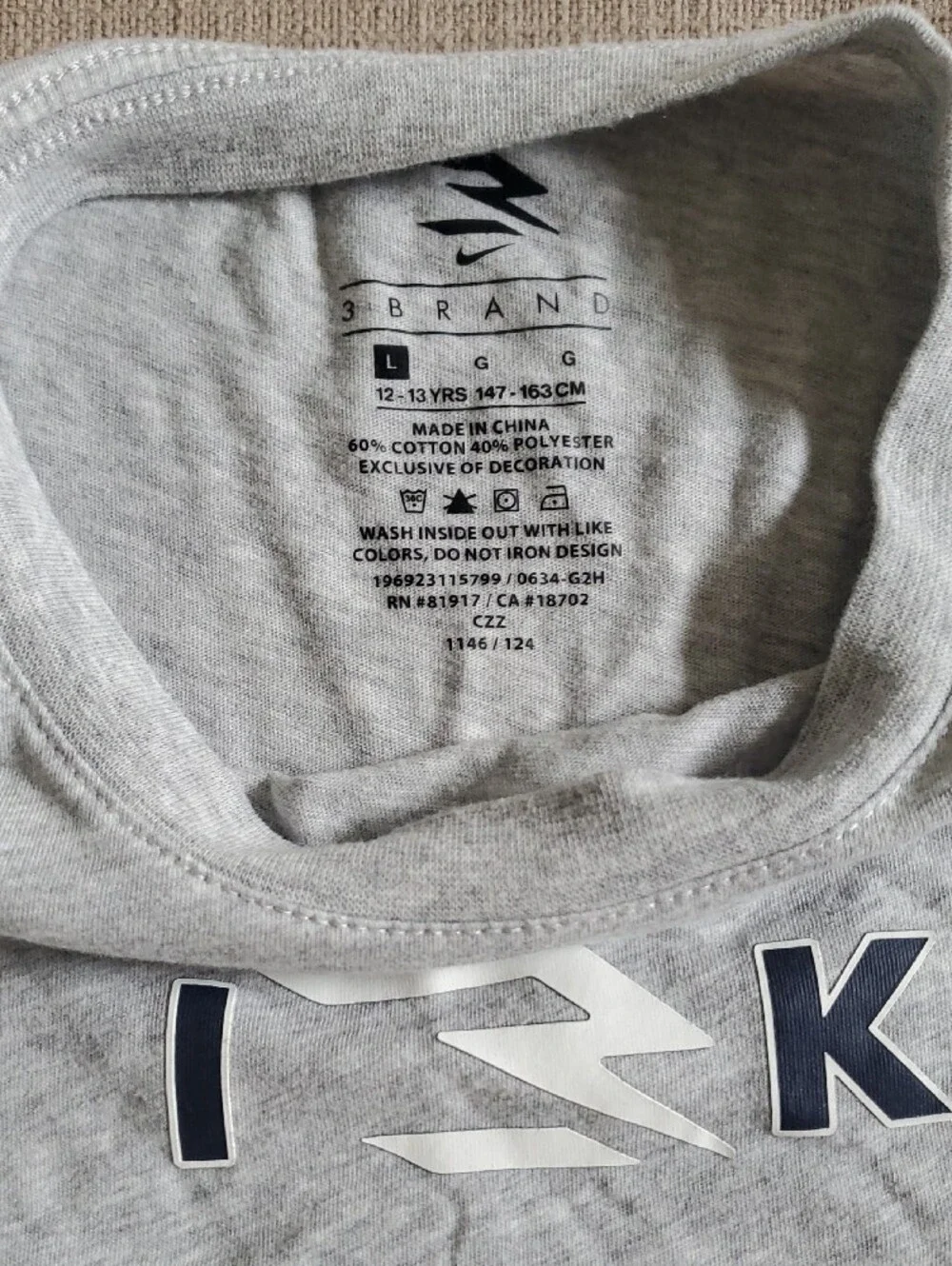 Nike Light Gray Long-Sleeve Tee with Navy Logo